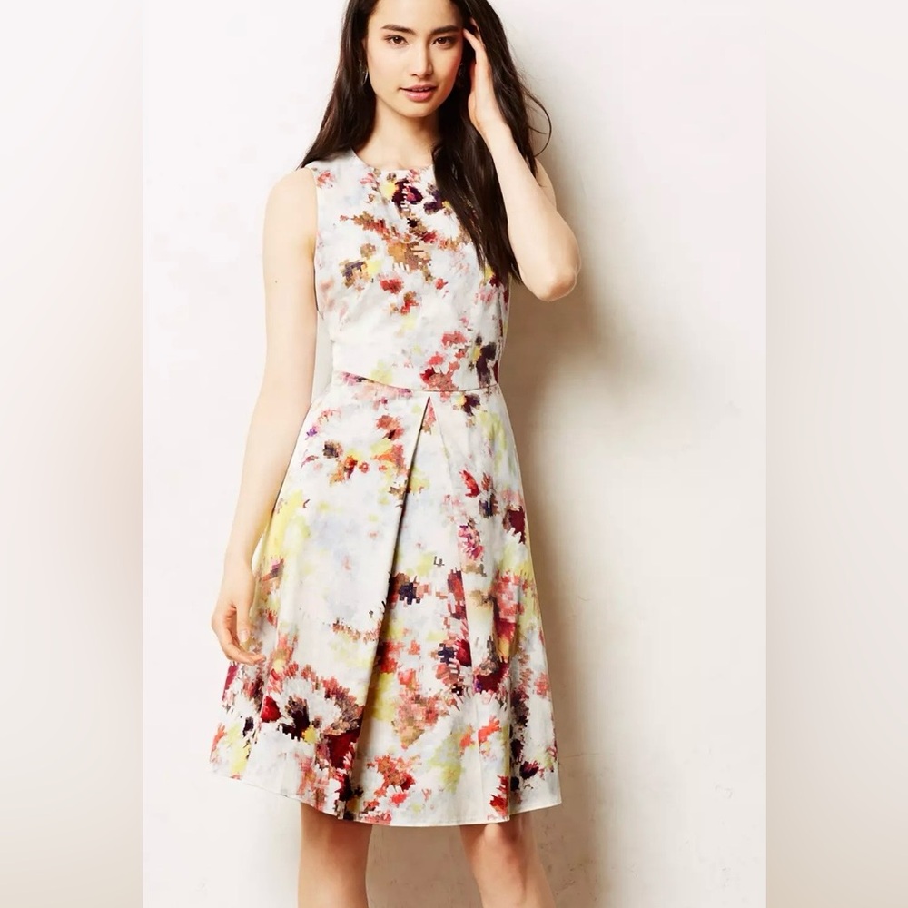 Anthropologie Hunter Bell Kukka Floral Fit & Flare Tea Dress Pockets Sz 4 NWOT - Picture 2 of 6